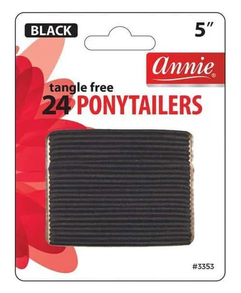 Annie #3353 Tangle Free Black Ponytailers 5" 24 ct