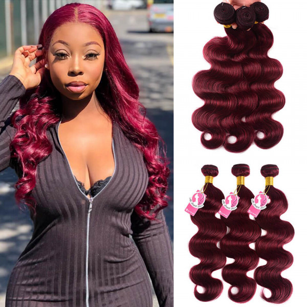 Brazilian Body Wave Bundles Human Hair #99J Pre-Colored Hair Weave